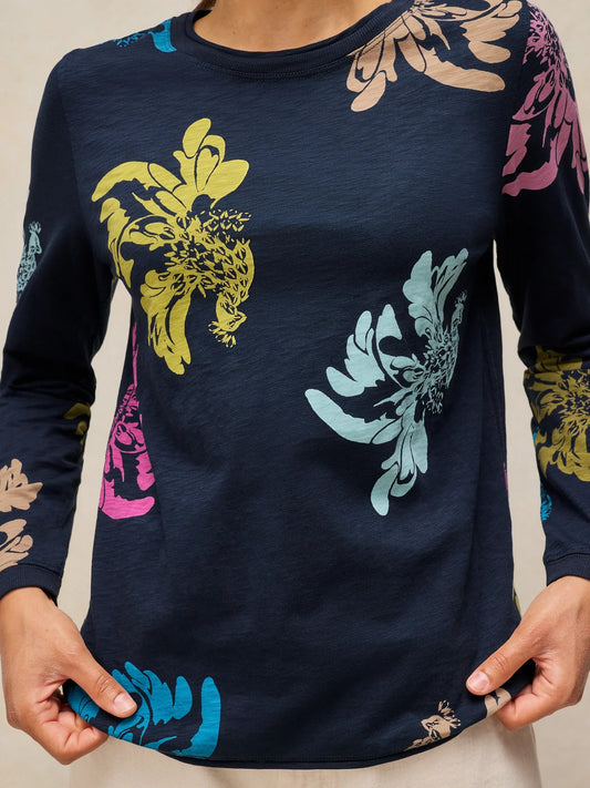 White Stuff Clara LS Tee Navy Print