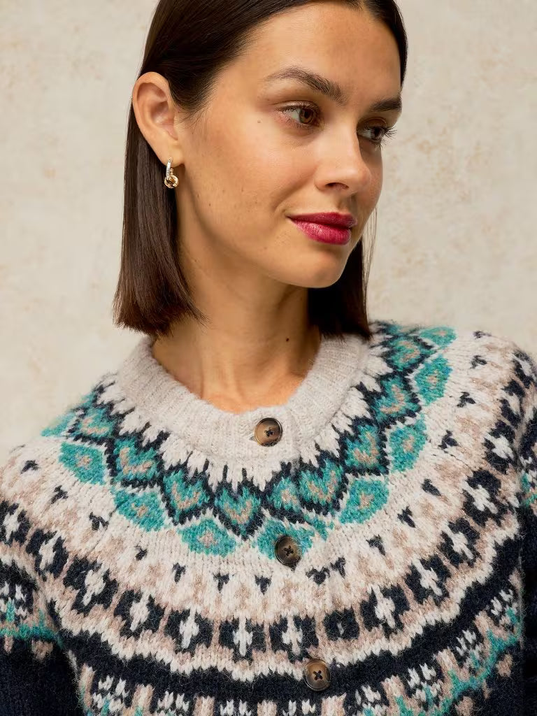 White Stuff Flora Fairisle Cardi Navy Multi