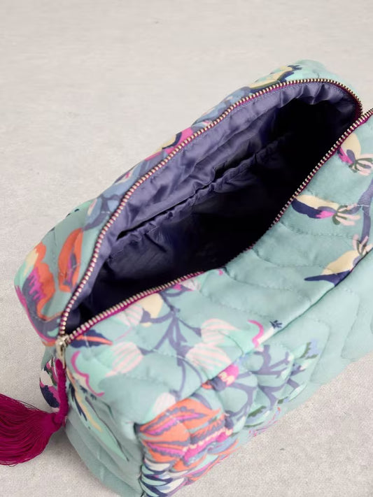 White Stuff Shelby Quilted Wash Bag Blue Print