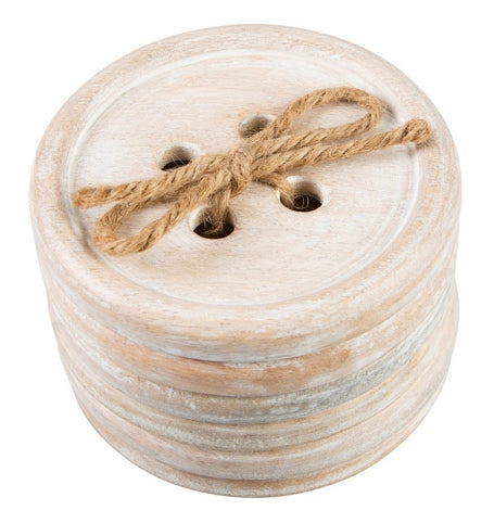 Wooden Brown Button Coaster - Set of 6