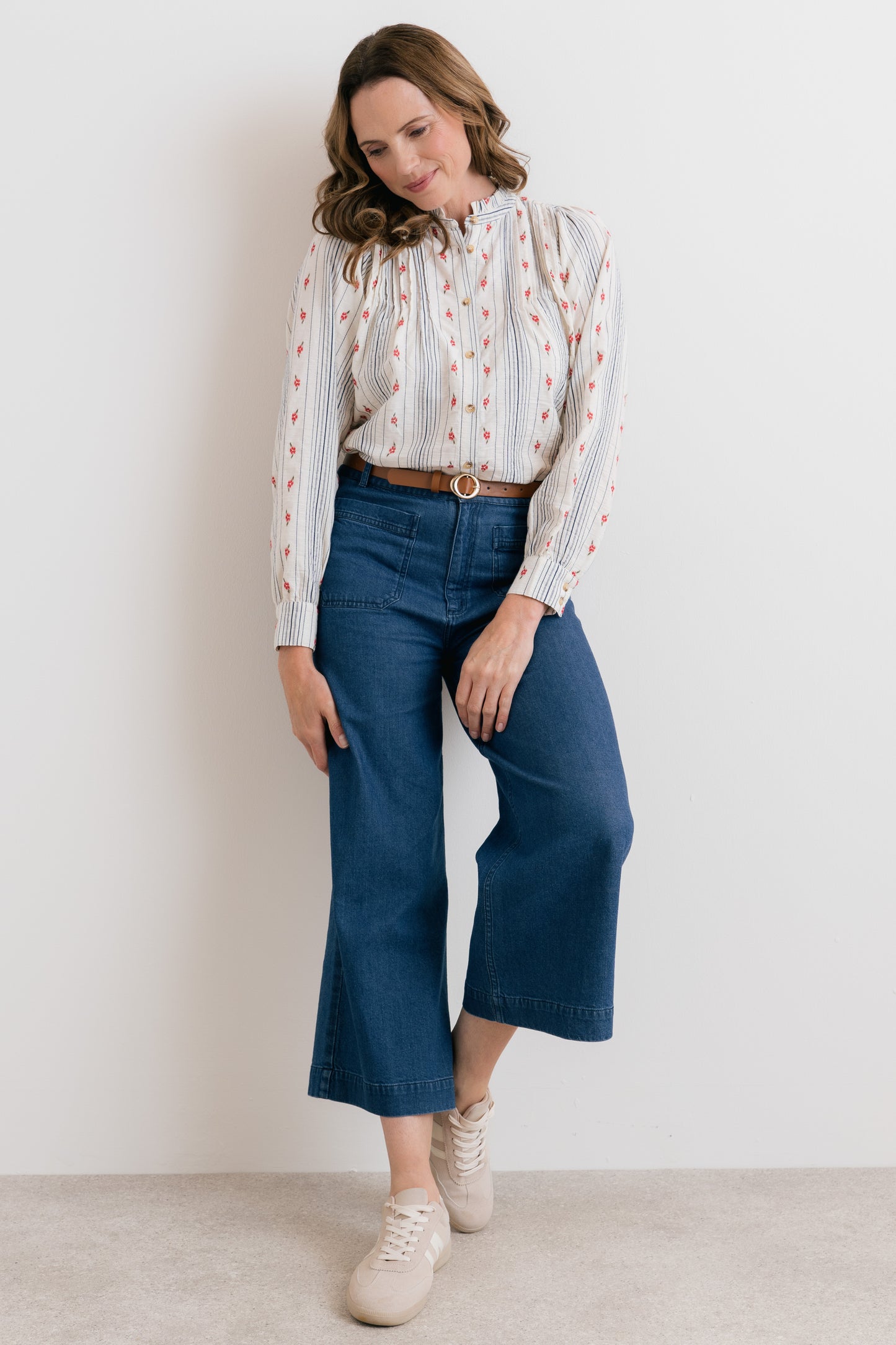 Flora Embroidered Stripe Floral Blouse