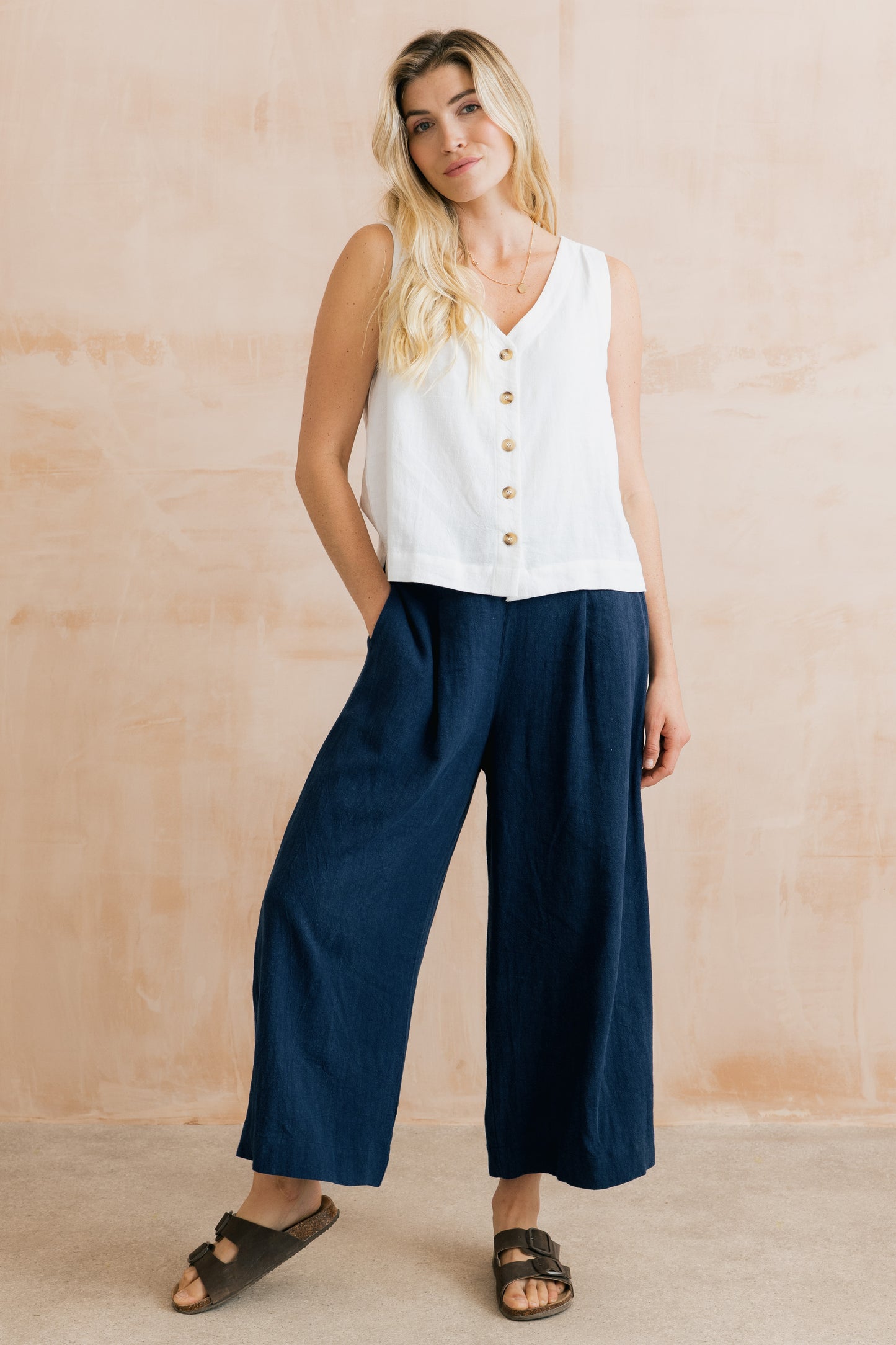 Lily & Me Summer Wide Leg Culottes Navy