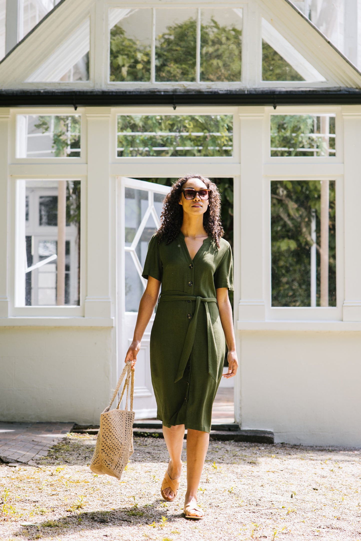 Button Through Linen Dress