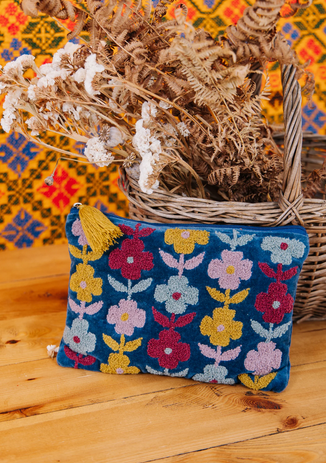 Navy Flowered Pouch
