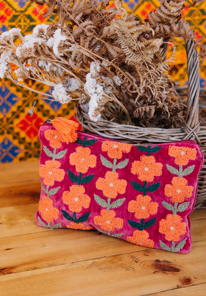 Burgundy Flowered Pouch