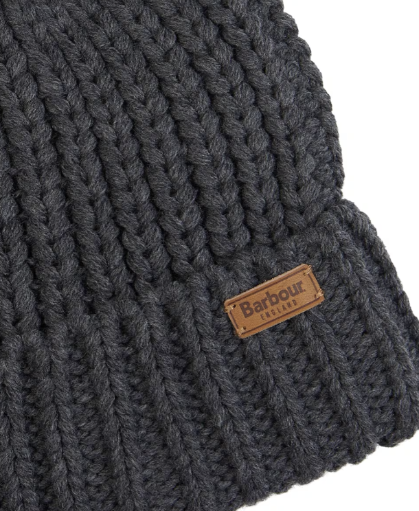 Barbour Saltburn Beanie Bobble Hat Charcoal