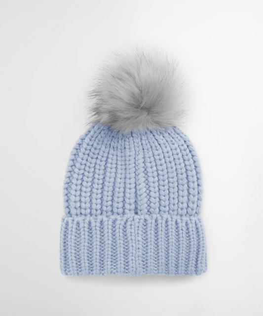 Barbour Saltburn Beanie Bobble Hat Ice Blue