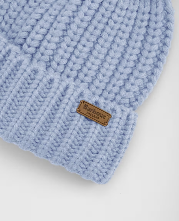 Barbour Saltburn Beanie Bobble Hat Ice Blue