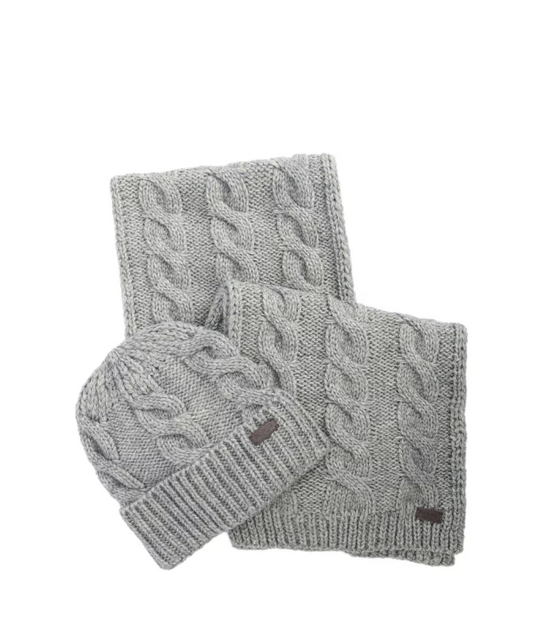 Barbour Jesmond Beanie & Scarf Set Grey