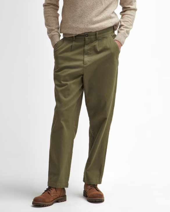 Barbour Washed Stretch Twill Relaxed Fit Trouser Olive