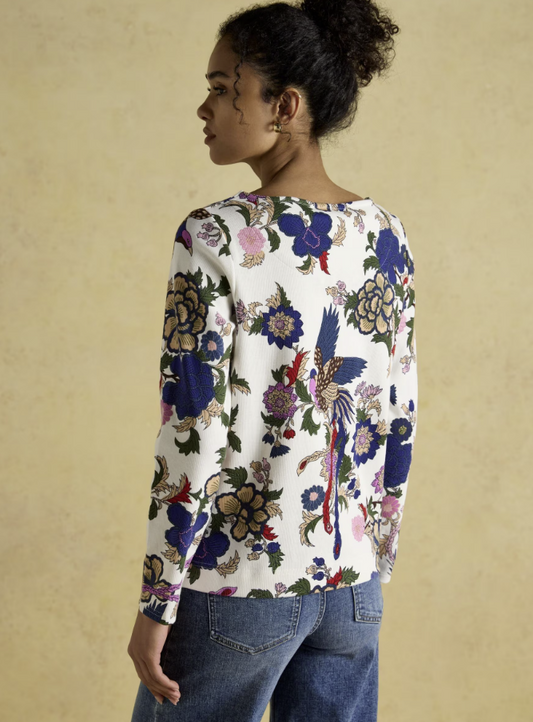 Harbour Cream Bird Printed Top