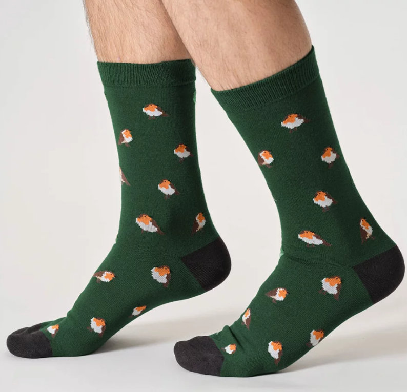 Men's Christmas Tree Robin Socks Hanging Gift Box