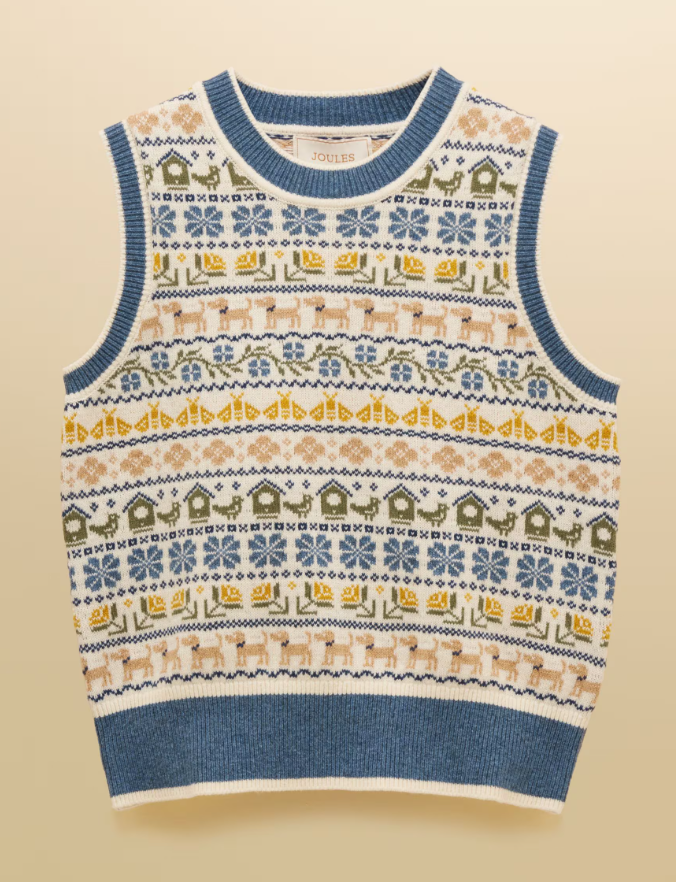 Blue Birds & Bees Knitted Crew Neck Vest