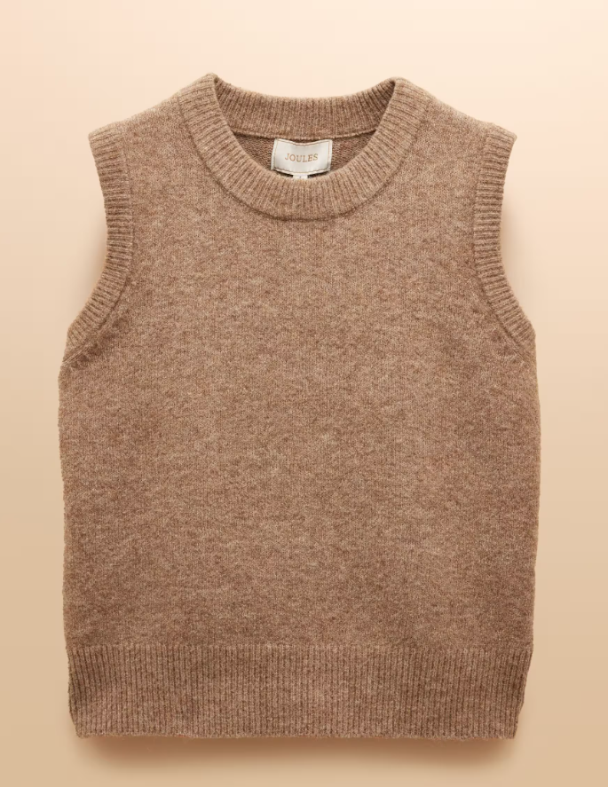 Joules Holly Knitted Crew Neck Vest Tan