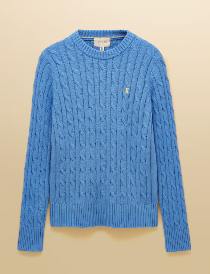 Joules Classic Cotton Cable Knit Jumper Blue