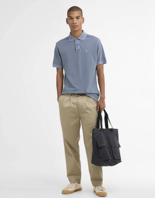 Barbour Washed Tartan Tailored Pique Polo Shirt Washed Blue