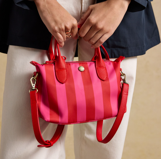 Edie Red & Pink Striped Crossbody Handbag