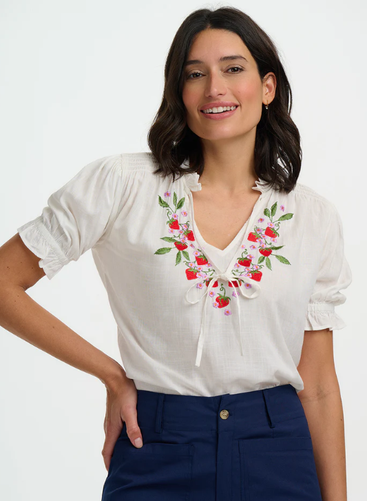 Angelique Wild Strawberry Shirred Top