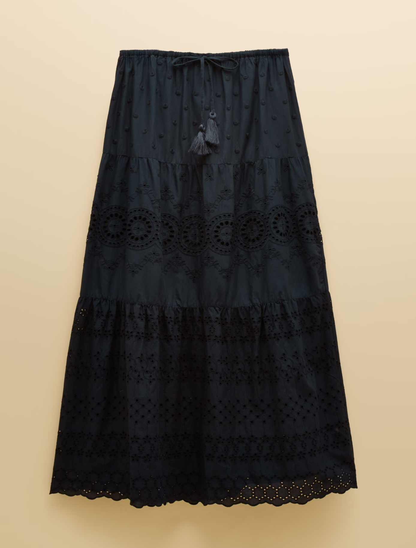 Joules Broderie Tiered Maxi Skirt Navy