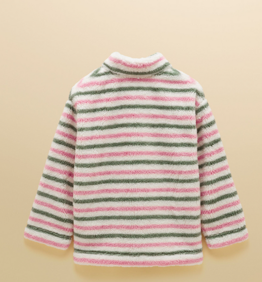 Joules Woozle Stripe Quarter Zip Fleece Pink & Khaki