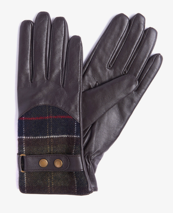 Barbour Dee Tartan Gloves Dark Brown
