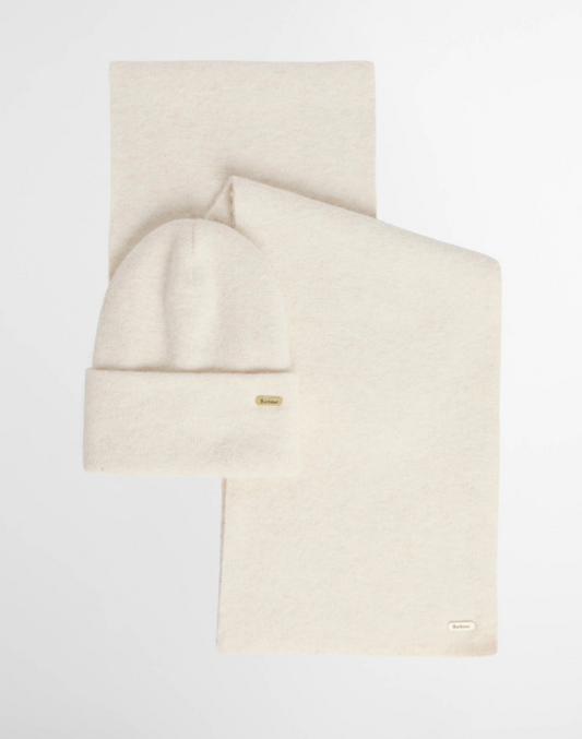 Barbour Winona Beanie & Scarf Gift Set Eggshell