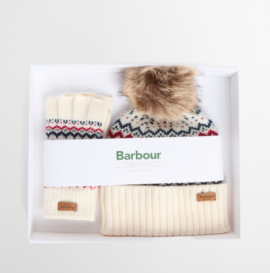 Barbour Holly Beanie & Gloves Gift Set Antique White