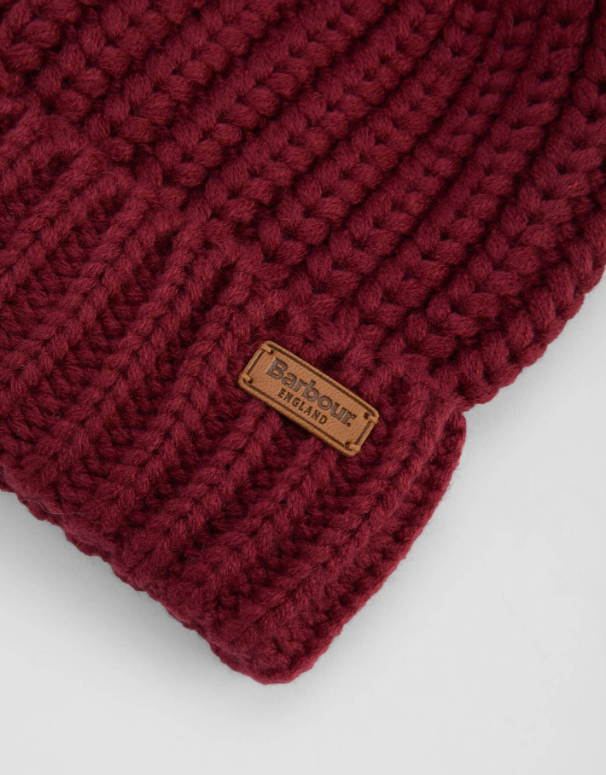 Barbour Saltburn Beanie Bobble Hat Biking Red