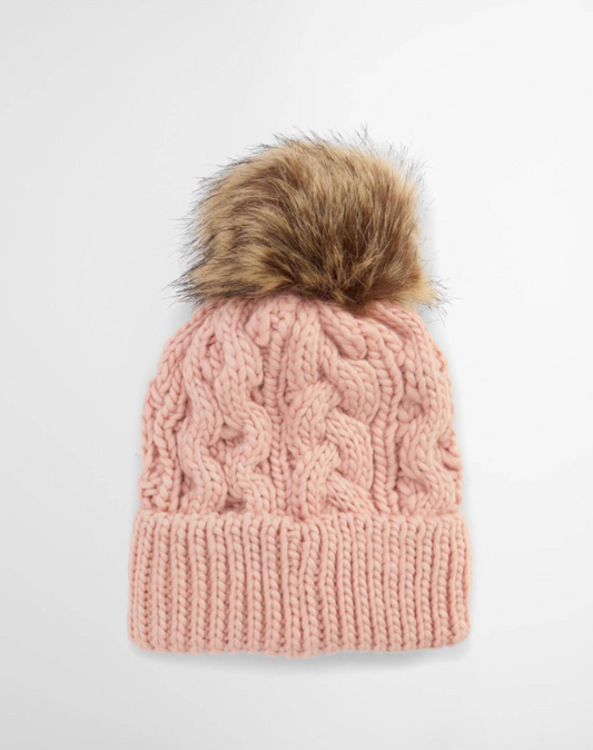 Barbour Penshaw Cable Beanie Pink Blush