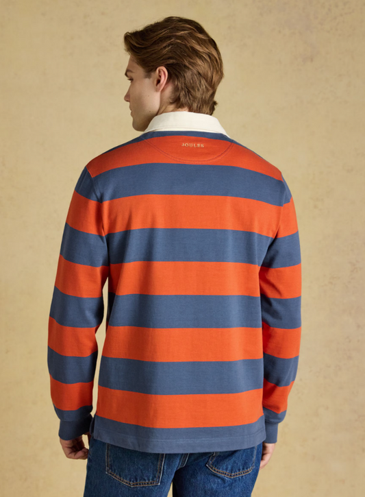 Joules Rugby Shirt Long Sleeve Striped Blue & Orange