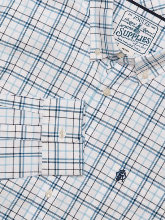 Joules Oxford Check Classic Fit Cotton Oxford Shirt White & Blue