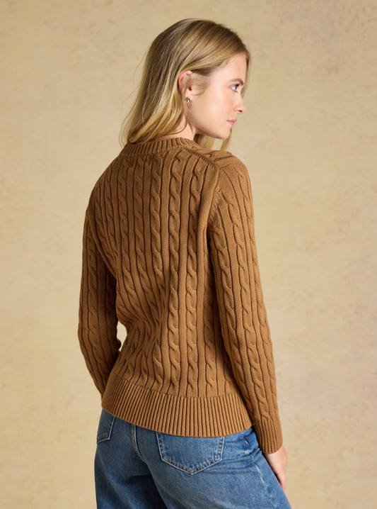 Joules Classic Crew Neck Cable Knit Jumper Camel