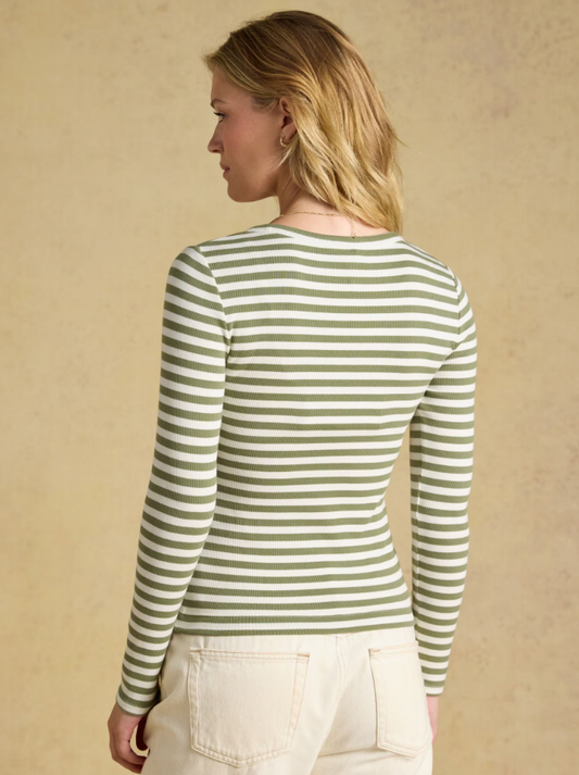 Joules Sophie Long Sleeve Ribbed Fitted T-shirt Khaki Green