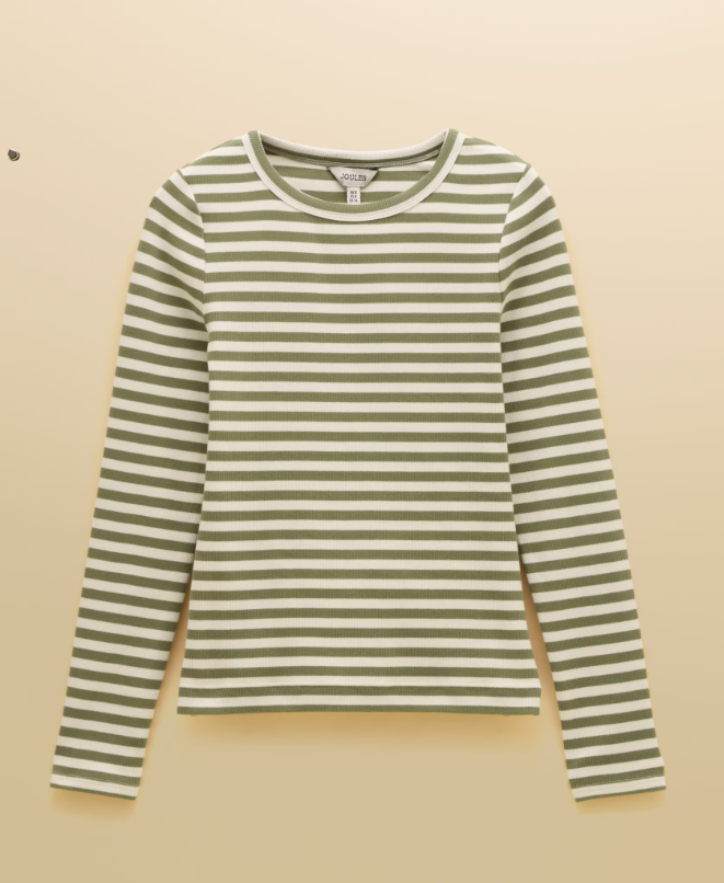 Joules Sophie Long Sleeve Ribbed Fitted T-shirt Khaki Green