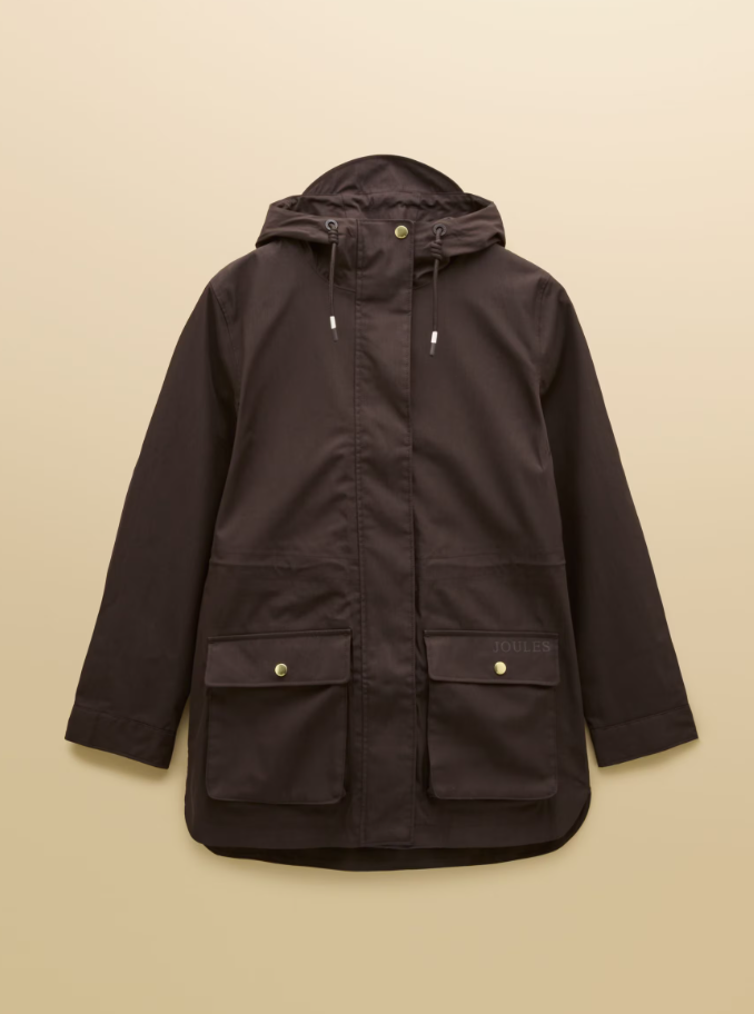 Joules Portwell Hooded Waterproof Raincoat Chocolate Brown