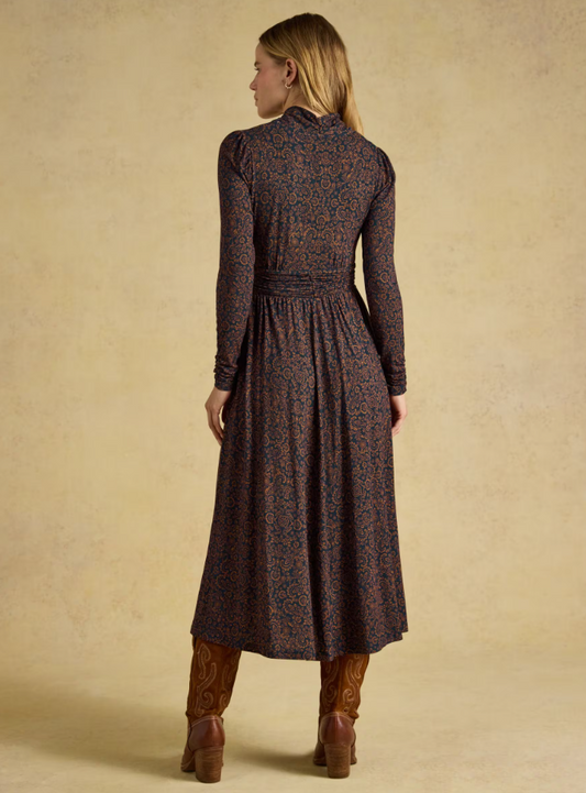 Joules Mina Floral Jersey Ruched Waist Midi Dress