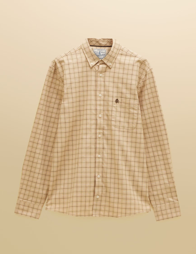 Joules Oxford Check Classic Fit Cotton Oxford Oatmeal Checked