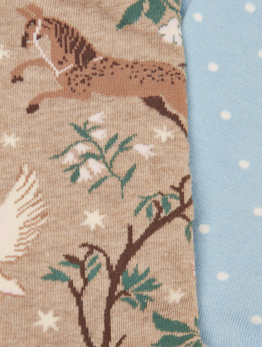 Joules Everyday 2 Pack Socks Oat Woodland