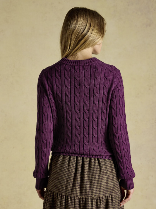 Joules Classic Crew Neck Cable Knit Jumper Berry