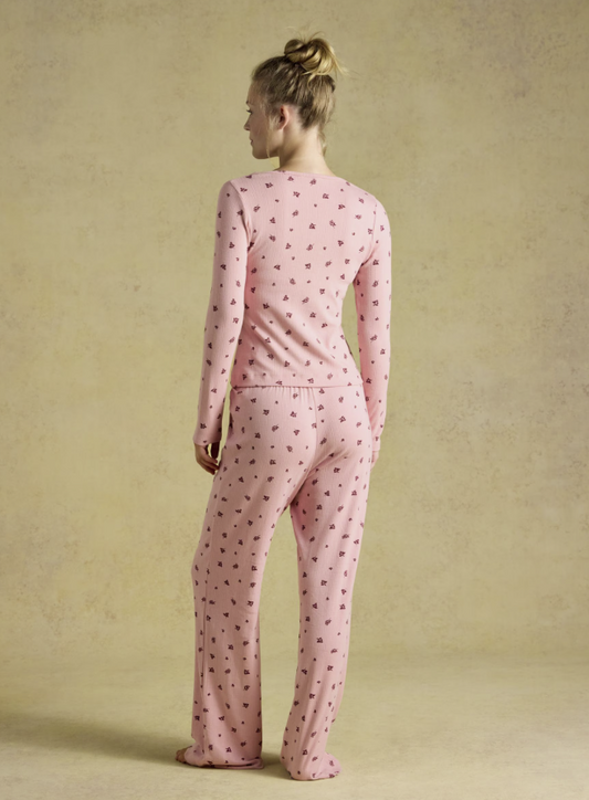Joules Pointelle Floral Printed Long Sleeve Pyjama Set
