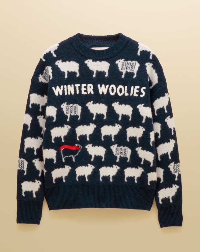 Joules Winter Woolies Sheep Icon Crew Neck Knitted Jumper Navy