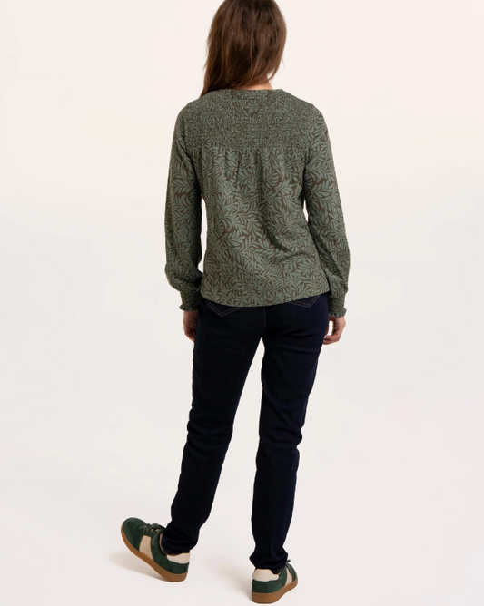 Brakeburn Brenda Smock Fronted Long Sleeve T-shirt Khaki