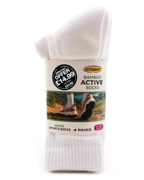 Grisport Bamboo 4 Packs Sport Socks White