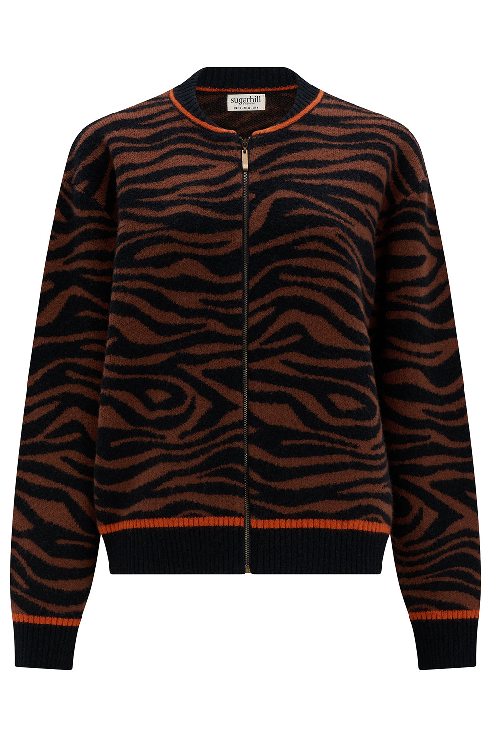 Sugarhill Brighton Solana Knitted Bomber Jacket Black Tiger Print