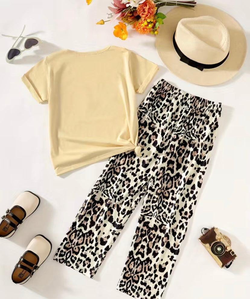 2 Piece T-shirt and Trouser Set Leopard Print