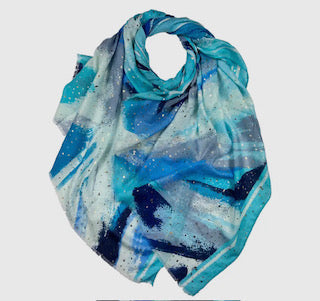 Abstract Brush Strokes Print Scarf Blue