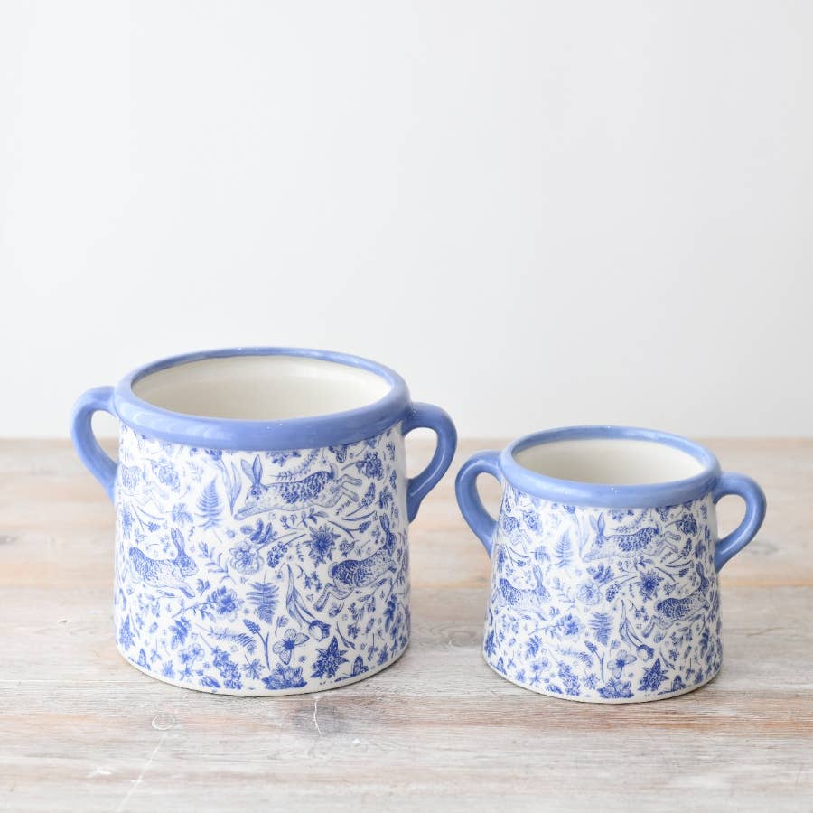 Blue Hare Floral Pot