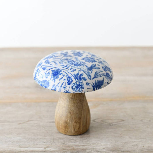 Blue Hare Wooden Mushroom Ornament