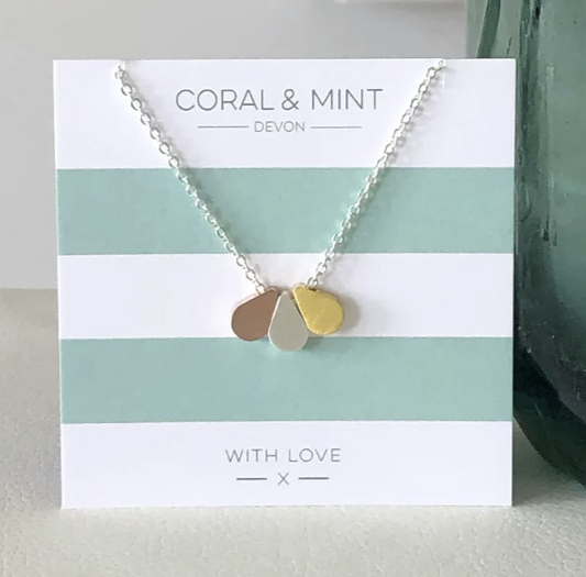 Coral & Mint Three Drop Necklace