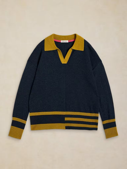 White Stuff Cara Collar Jumper Navy/Multi